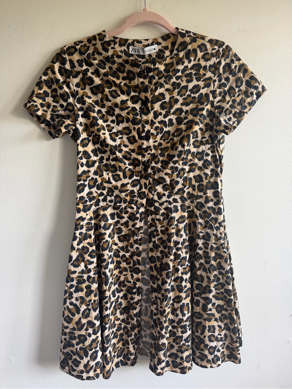 Zara  Leopard Print Short Sleeve Dress - Tan/Black